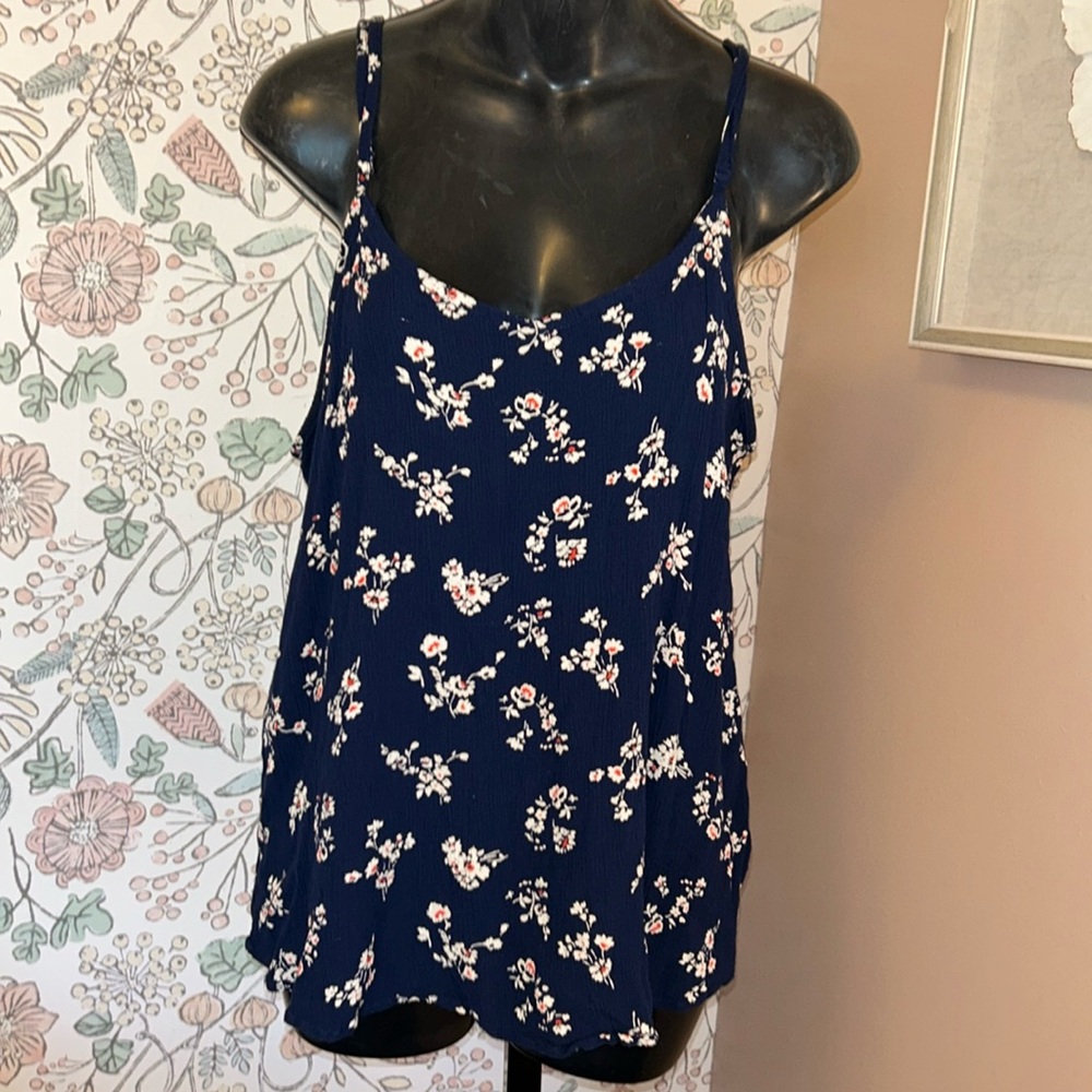 DIP Dark Blue Floral Tank Sz Large with adjustable straps!